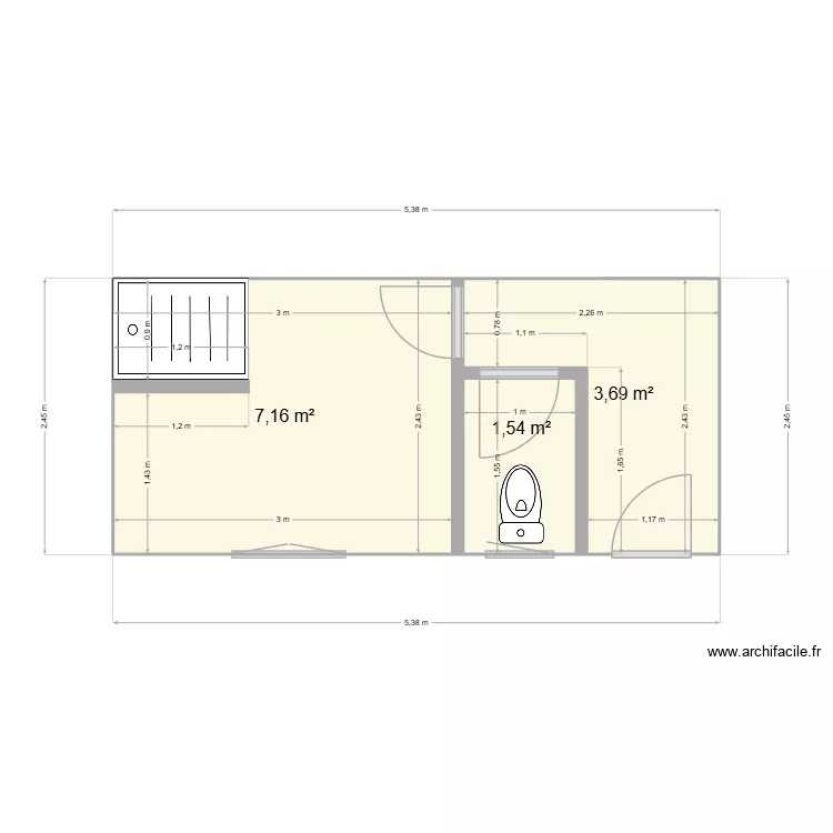 DEBORAH. Plan de 3  et 12 m²