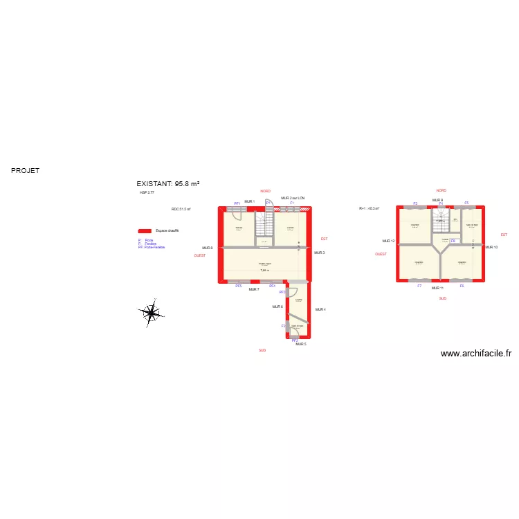 NUGIER_ Existant. Plan de 14  et 103 m²