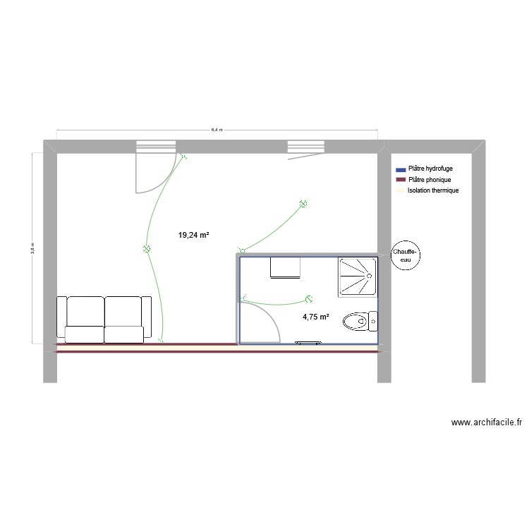 COMPAN. Plan de 3 pièces et 25 m2