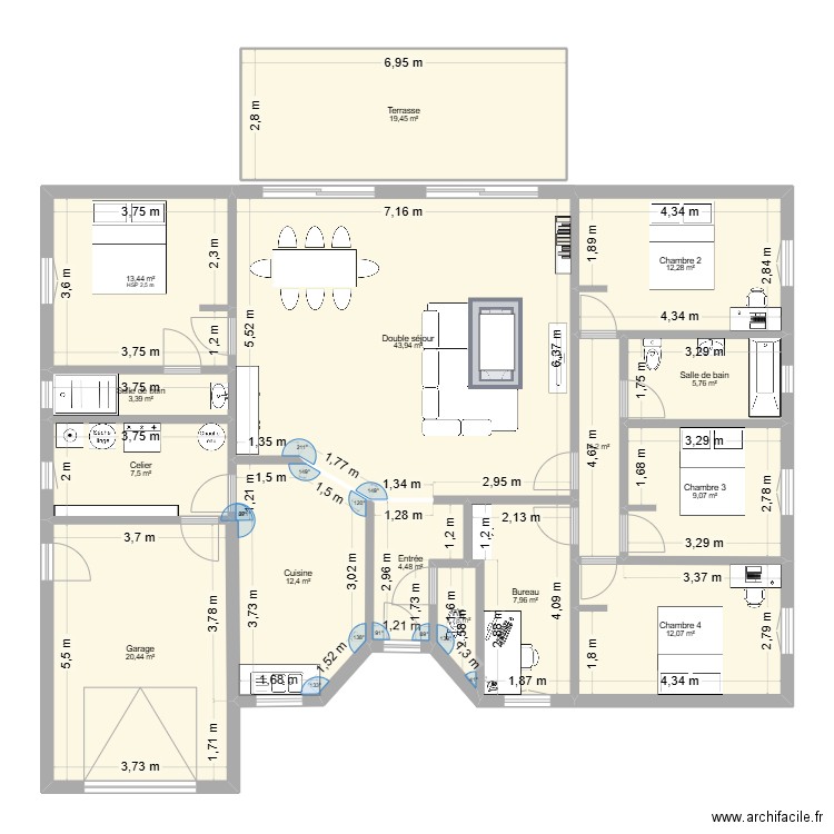 Maison 3. Plan de 15 pièces et 178 m2
