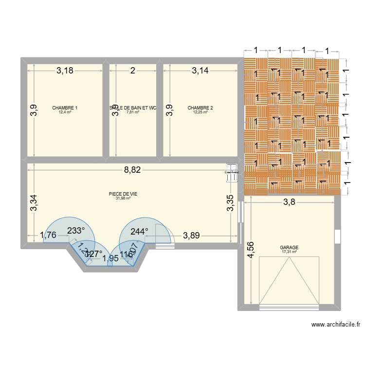 plan 101. Plan de 5 pièces et 82 m2