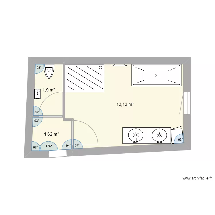 salle de bain &eacute;tage. Plan de 