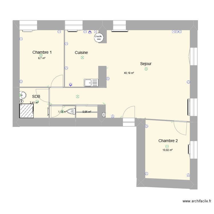 Voltaire 2. Plan de 6 pièces et 65 m2