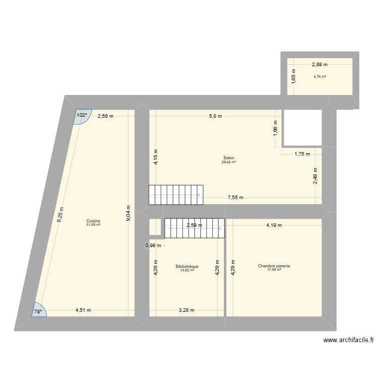 etage 1. Plan de 5 pièces et 97 m2