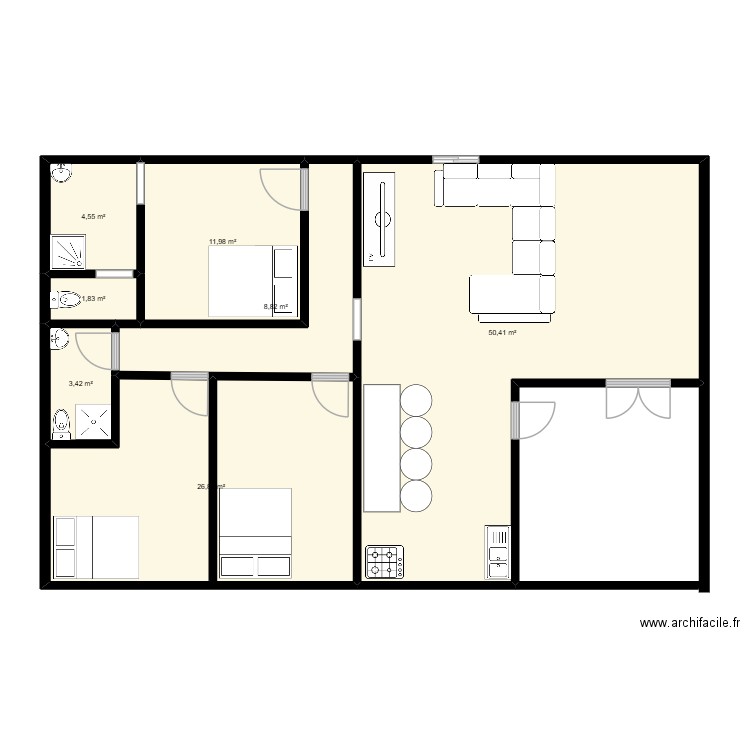 plan Mohéli. Plan de 4 pièces et 108 m2