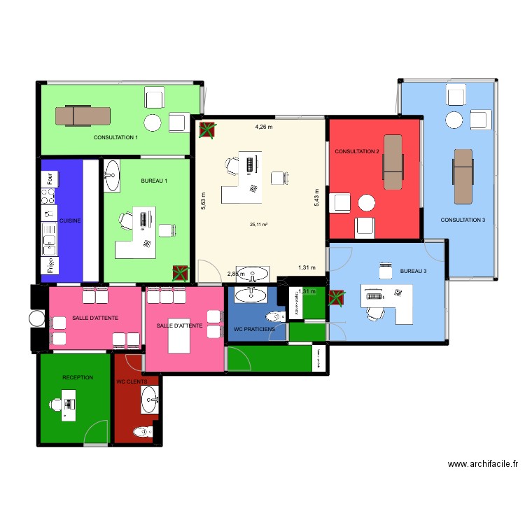 Plan Le Chesnay Gynécologues V2. Plan de 16 pièces et 139 m2