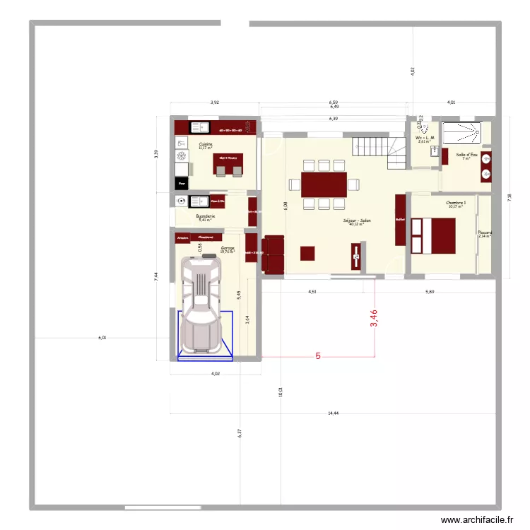 St Gilles Rdc 98.47 m2 dont 19.78m2 de garage + Etage. Plan de 8  et 98 m²
