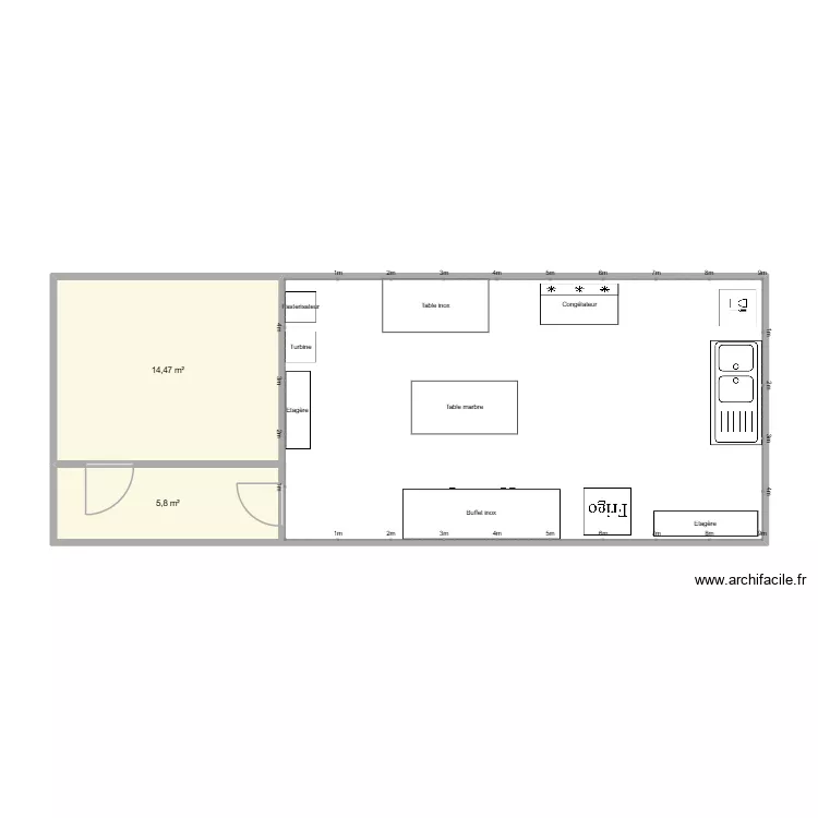 Atelier. Plan de 2  et 20 m²