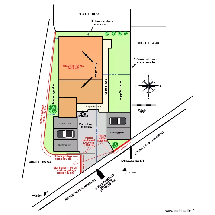 DP02  PLAN MASSE PROJET. Plan de 13  et 451 m²