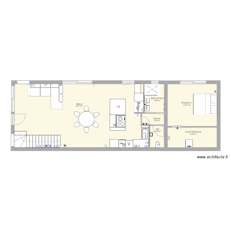 Villa 3 PC RDC. Plan de 6 pièces et 81 m2