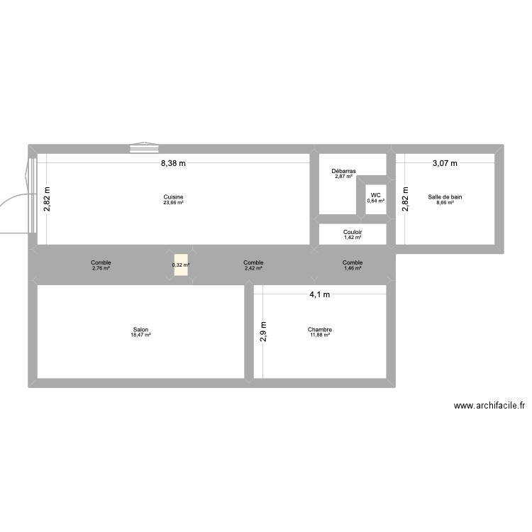 MAISON BÉBOU. Plan de 11 pièces et 75 m2