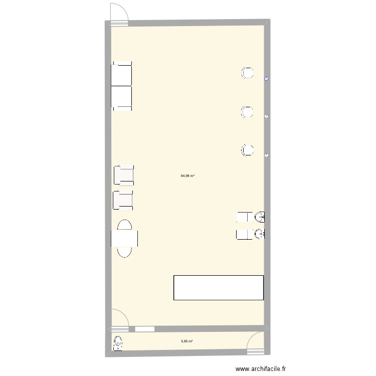Salon de coiffure. Plan de 2 pièces et 101 m2