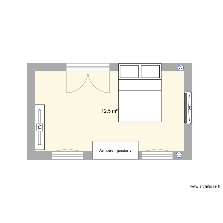 PLAN DE CHAMBRE N1. Plan de 1 pièce et 13 m2