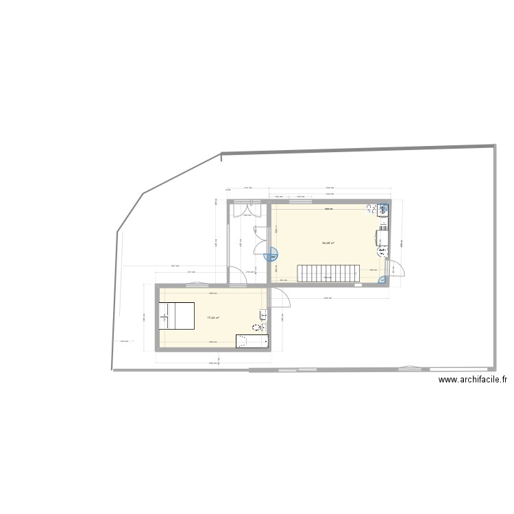ExtentionStudio22. Plan de 3 pièces et 67 m2