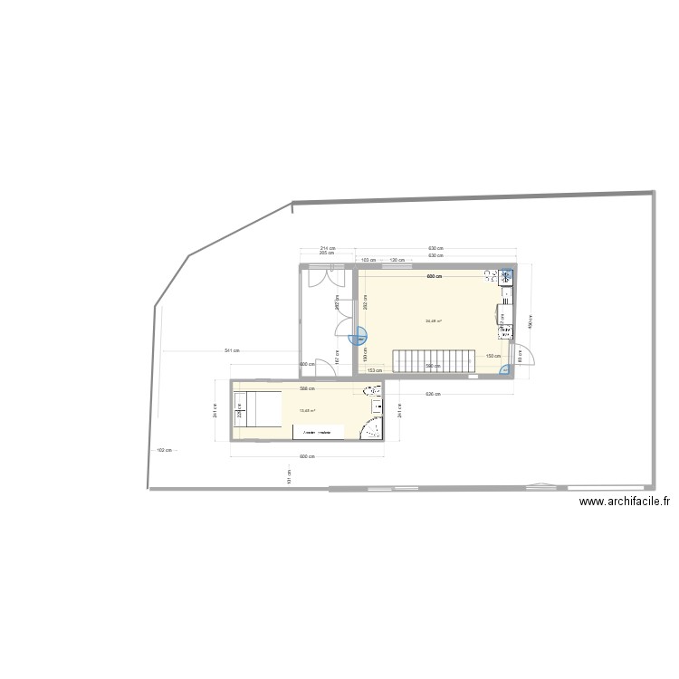 ExtentionStudio22. Plan de 3 pièces et 63 m2