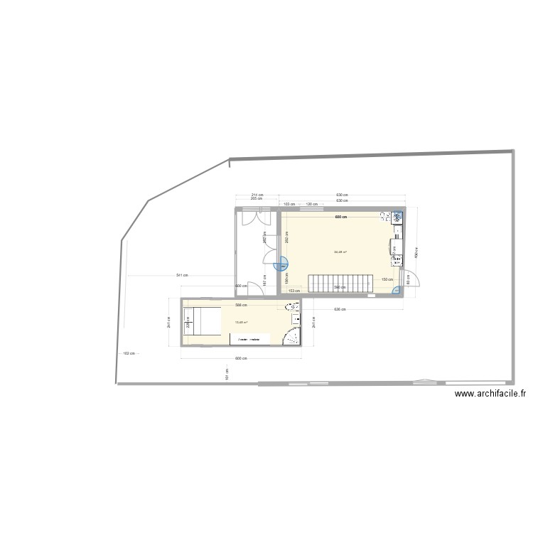 ExtentionStudio22. Plan de 3 pièces et 67 m2