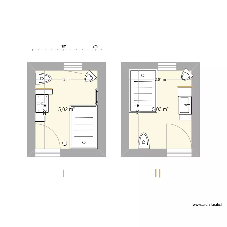 salle d\'eau veves1. Plan de 2  et 10 m²