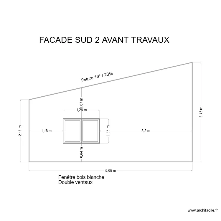 Facade sud 2. Plan de 1  et 16 m²