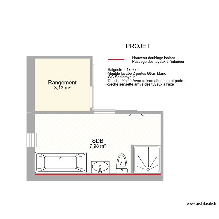 PROJET. Plan de 2 pièces et 11 m2