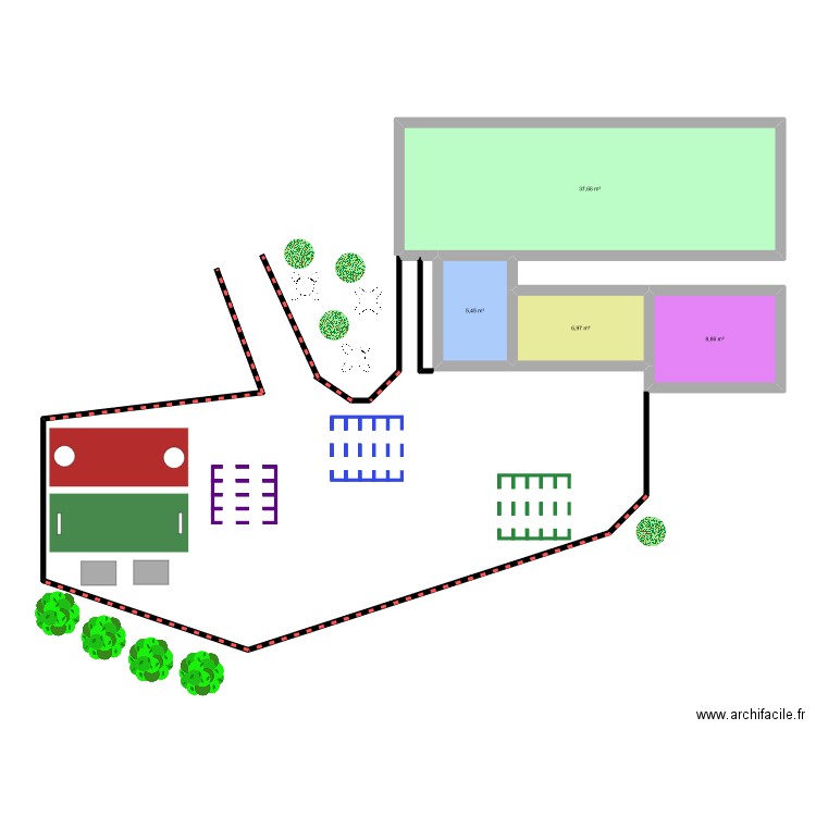aménagement exterieur. Plan de 4 pièces et 59 m2