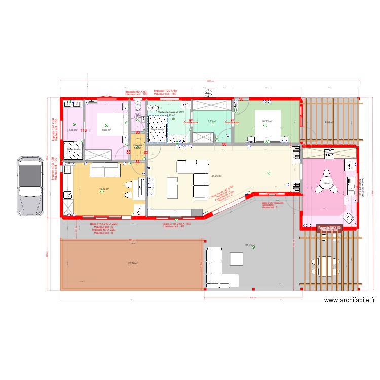 Villa Cocotte Ducos Moonette (cuisine) 2D. Plan de 23 pièces et 320 m2