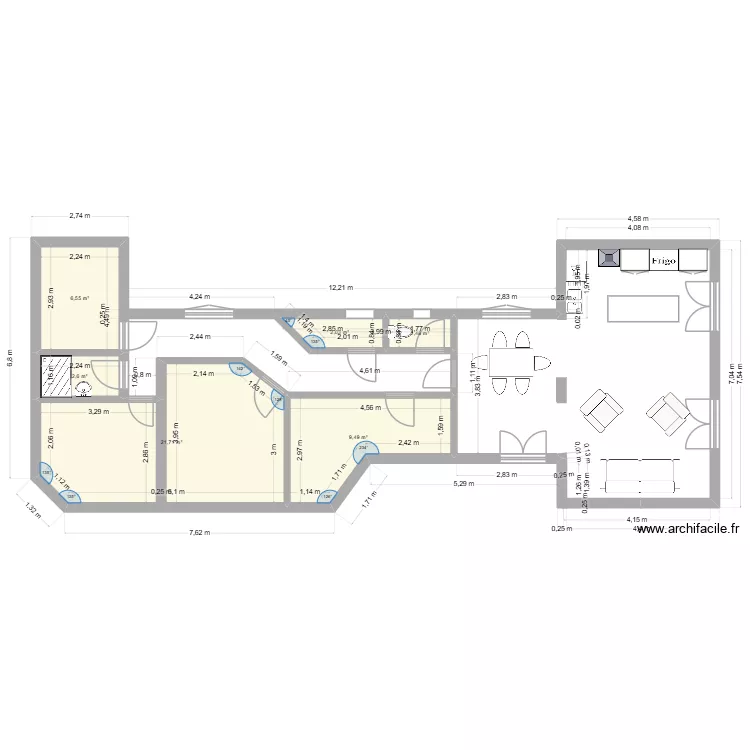 ballu 3. Plan de 6 pièces et 44 m²