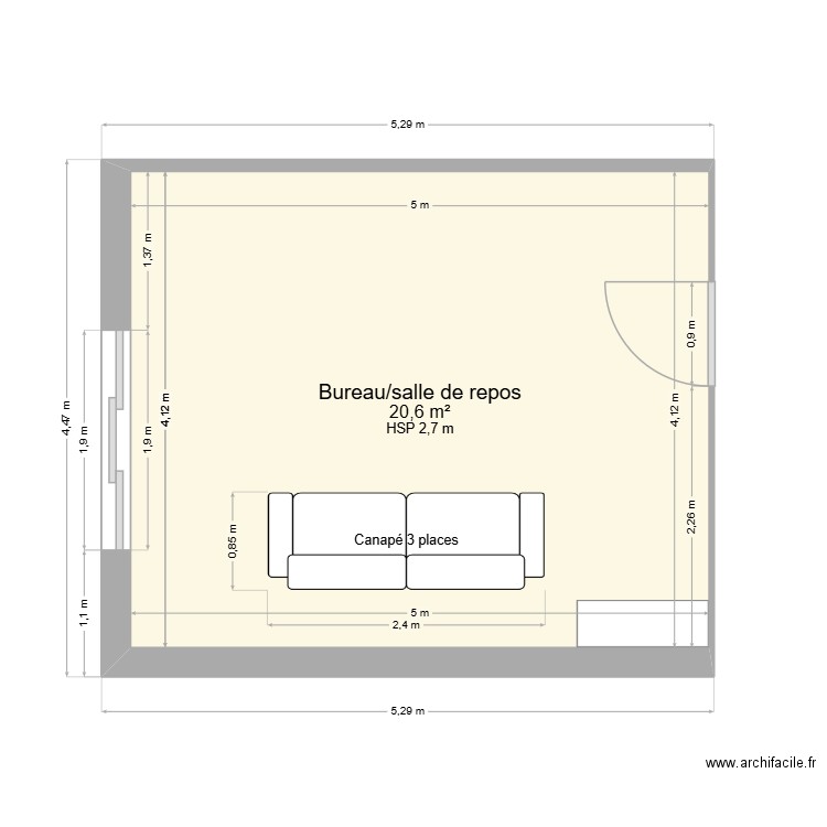 Salle de repos INA MED. Plan de 1 pièce et 21 m2