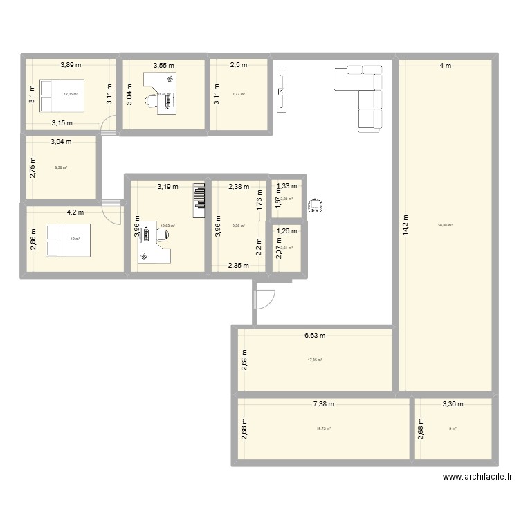 bourdies_2. Plan de 13 pièces et 181 m2