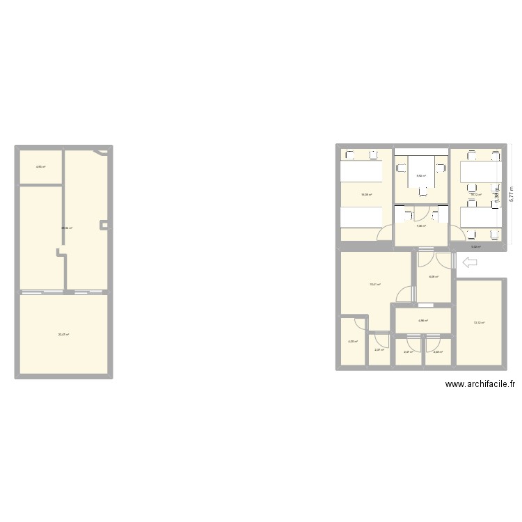 bureau. Plan de 16 pièces et 164 m2
