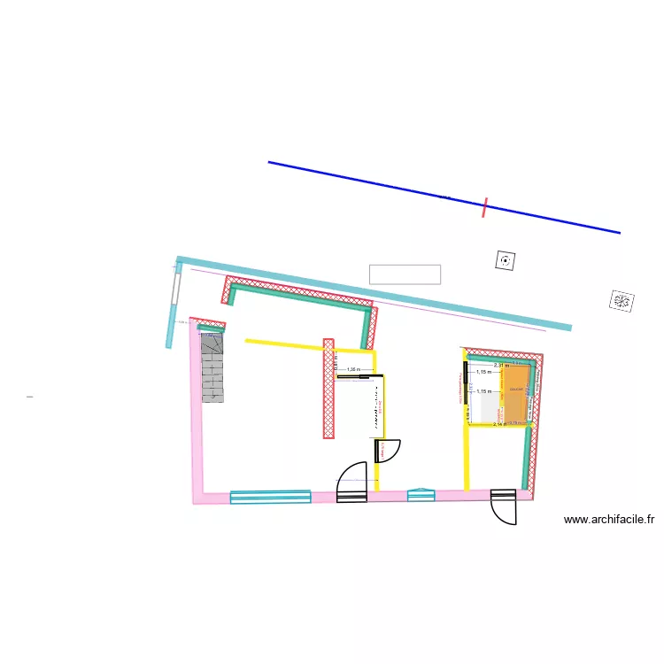 Port-Blanc chambre sdb RdC (26.06). Plan de 