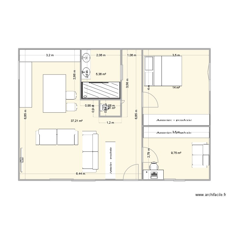 Projet38. Plan de 5 pièces et 67 m2