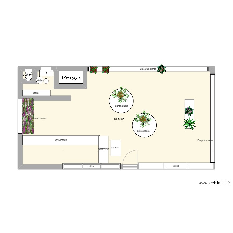 pan l parler au fleur. Plan de 2 pièces et 52 m2
