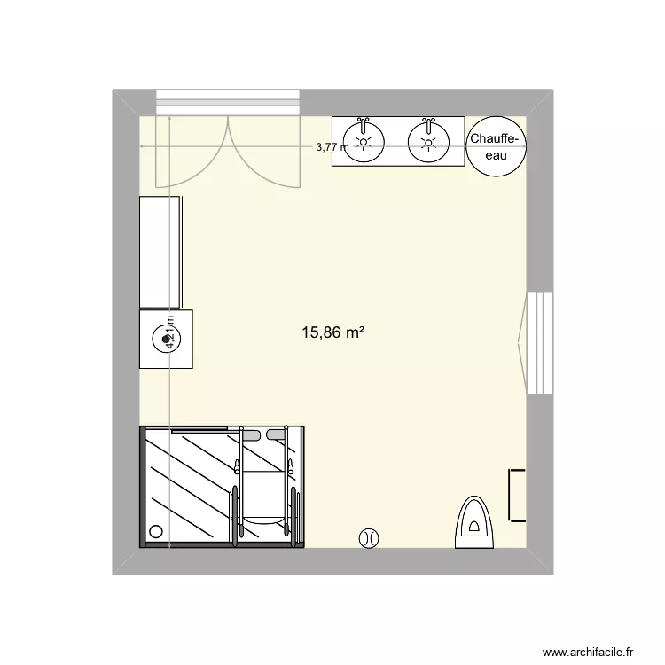 Salle de bain pour handicapee. Plan de 1  et 16 m²