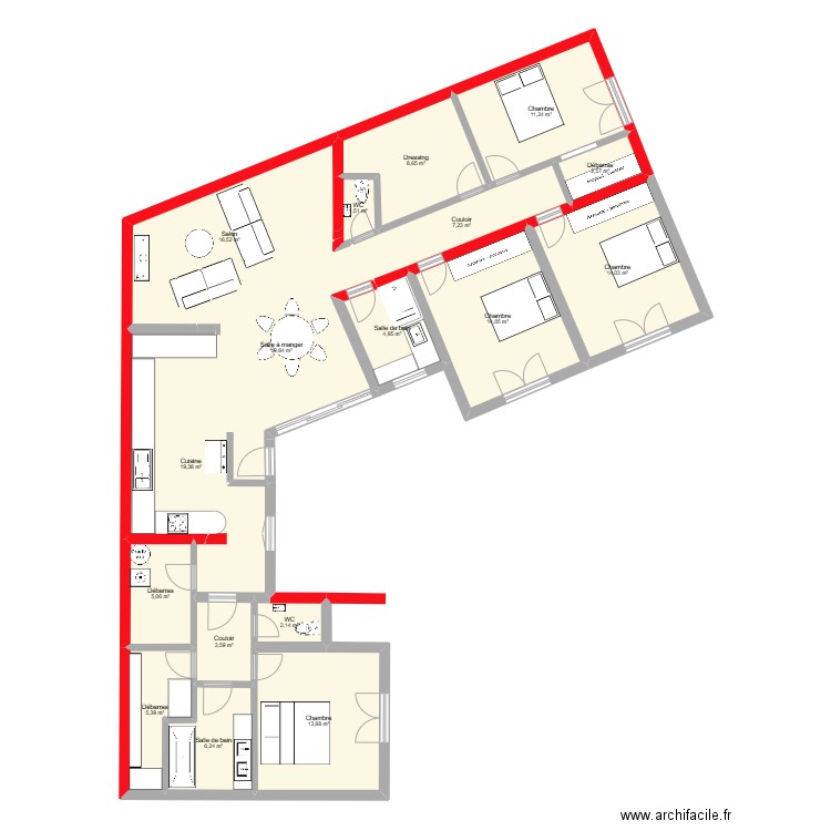 Plan A 3 Mas des Olivettes. Plan de 17 pièces et 156 m2