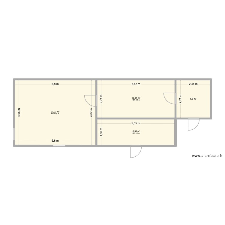 Atelier chambre et chambre surgelé. Plan de 4 pièces et 59 m2