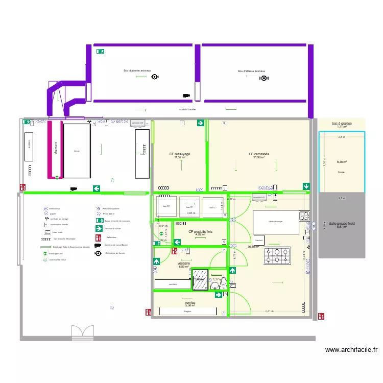 int&eacute;rieur chambre froide 3 avec &eacute;lectricit&eacute; prise lumi&egrave;re et s&eacute;curit&eacute;. Plan de 