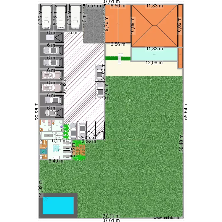 Forchies 2 Garage. Plan de 27 pièces et 1987 m²