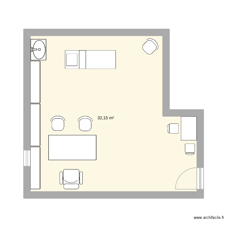Bureau. Plan de 1 pièce et 32 m2