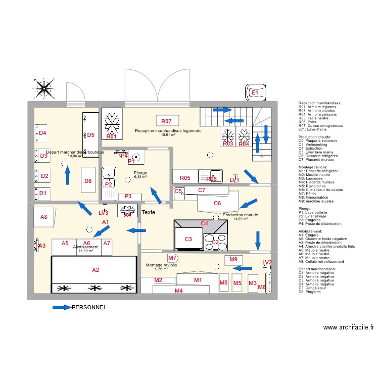 PLAN FLUX PERSONNEL RDC . Plan de 6 pièces et 76 m2