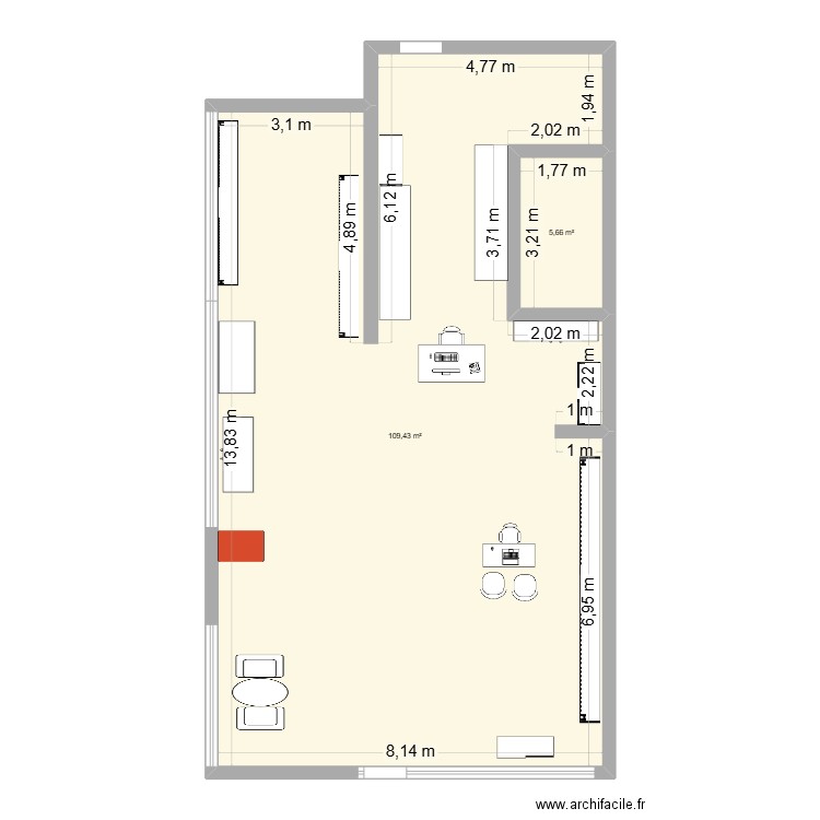 orama opticens. Plan de 2 pièces et 115 m2