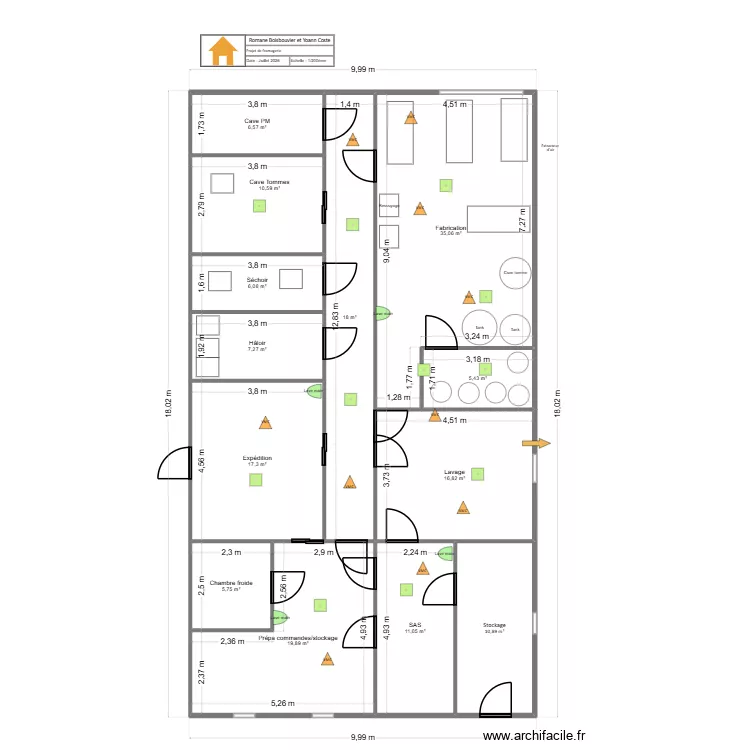 Projet fromagerie_V3. Plan de 13  et 171 m²