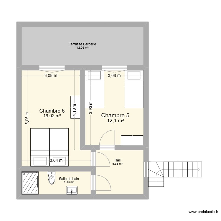 Fleury bergerie 1er étage projet 01. Plan de 5 pièces et 51 m2