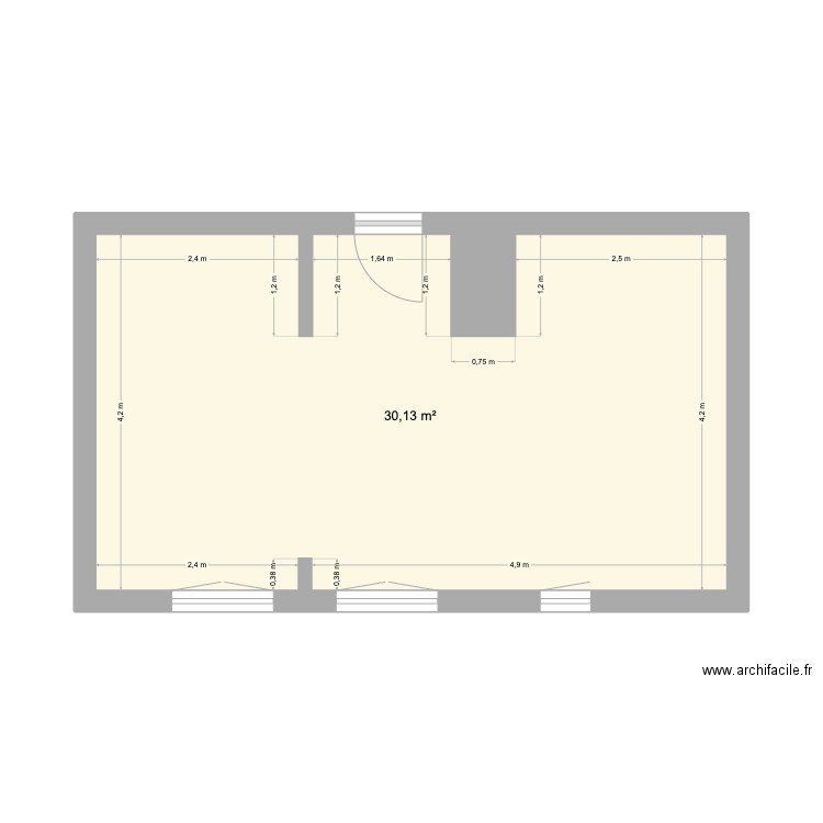 Biarritz 3 surface avec porte et fenêtres. Plan de 1 pièce et 30 m2