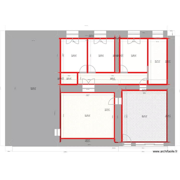 Rdc 1. Plan de 20 pièces et 175 m²
