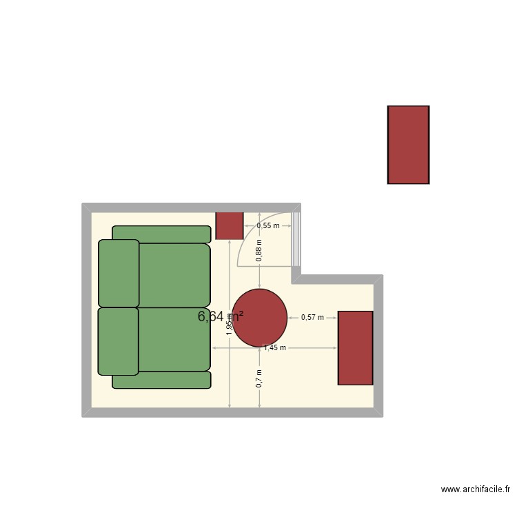 bureau avec agrandissement. Plan de 1 pièce et 7 m2