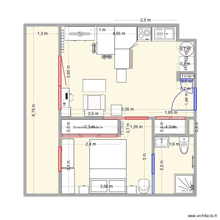 appart papa V3. Plan de 8 pièces et 43 m2