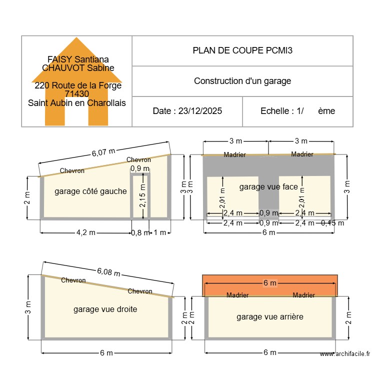 plan de coupe 3. Plan de 5 pièces et 50 m2