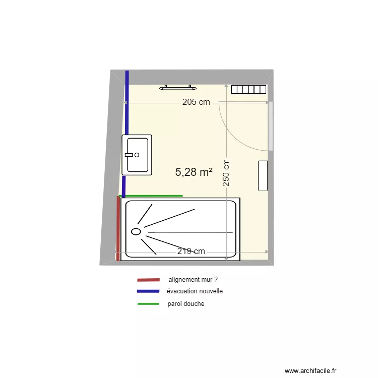 Salle d'eau avec douche r&eacute;nov. Plan de 