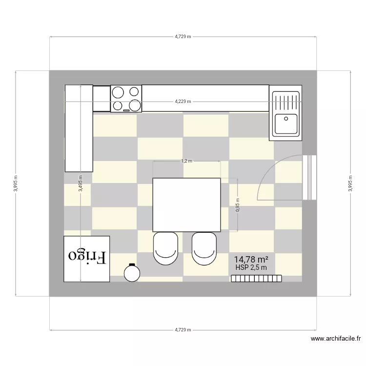 Cuisine. Plan de 1 et 15 m² Cuisine. Plan de 1 et 15 m²