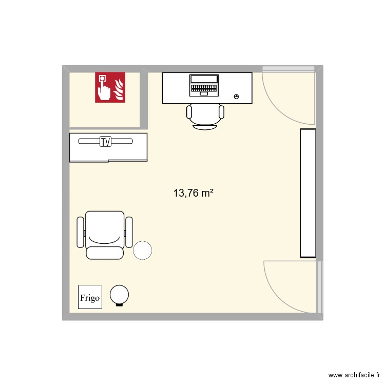 chambre éducateurs. Plan de 1 pièce et 14 m2